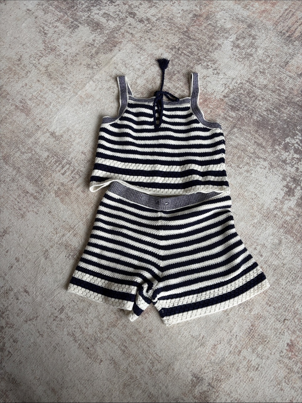 House of Harlow 1960 Navy and Cream Striped Knit Shorts and tank set